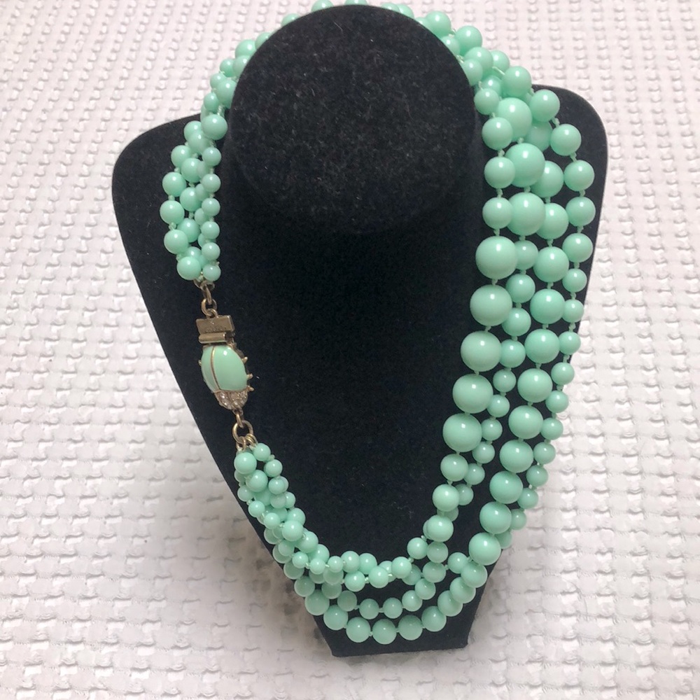 J Crew ~ 4 Strand ~ Aqua/Teal~Scarab/Beetle Rhinestone Necklace